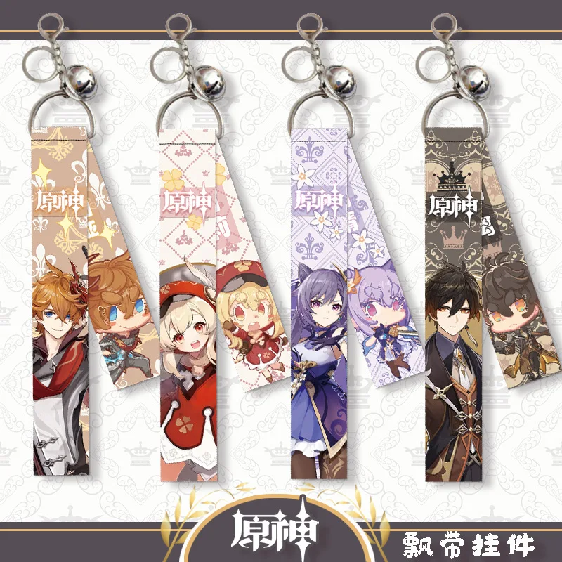 

Anime Game Genshin Impact Ribbon Keychain Cute Cartoon Figure Short Lanyard Strap Keyring Bag Pendant Decoration Trinket