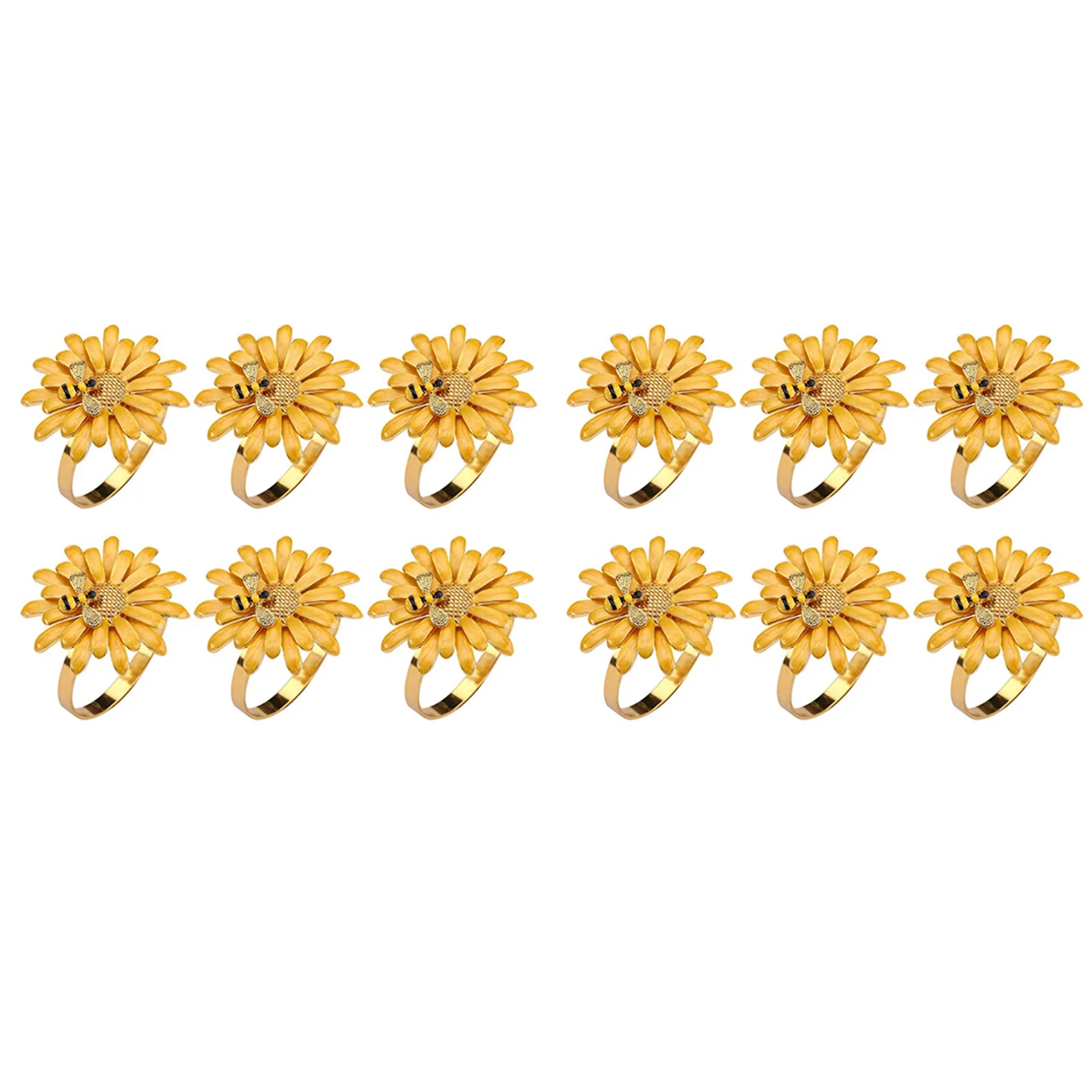 

12 Pcs Daisy Flower Napkin Rings Set,Bee Flower Napkin Holders Serviette Buckles For Holiday Wedding Table Decorations
