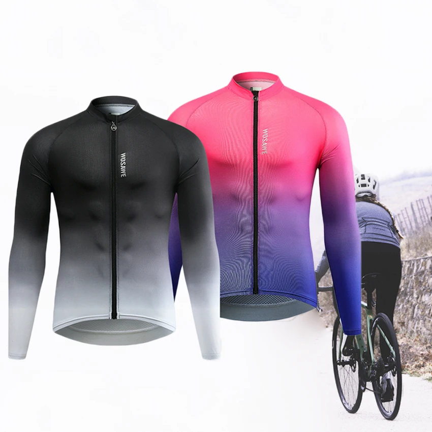 

Gradient Men'S Long Sleeve T-Shirt Anti-Shrink Male Clothes Anti-Sweat Cycling Shirt Mtb Jersey with Pocket Man Moto Bike Jumper