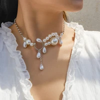 pearl beads flower pendants necklaces for women trendy charms wedding short choker necklace 2022 fashion jewelry for neck collar