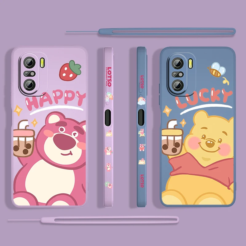 

Toy Story Strawberry Bear Phone Case For Xiaomi Redmi K50 K40 K30 Gaming 10X 9 9A 9T 9AT 8 8A Pro 4G 5G TPU Gel Liquid Left Rope