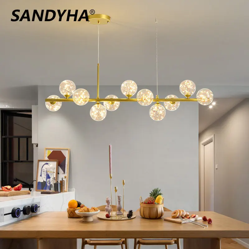 

SANDYHA Nordic Glass Ball Chandelier Dining Tables Living Room Lamparas Colgantes Para Techo Coffee Indoor Home Pendan Lightings