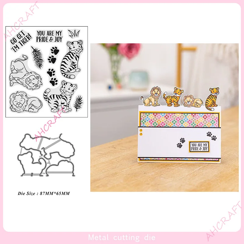 

Lion and Tiger Stamps and Matching Die Cut Die Metal Cutting Dies Transparent Rubber DIY Craft Scrapbook Paper Card Craft