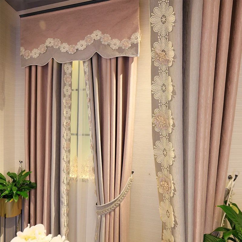 

Modern Romantic French Luxury Curtains for Living Room Bedroom Lace Embroidery Jacquard High Precision Curtain Flat Valance