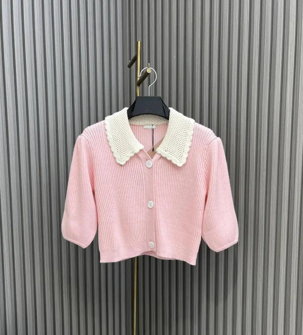 

2023 короткий Стильный кардиган контрастных цветов, с вырезами на воротнике, украшение, верхняя часть тела, снижение возраста, милая тарелка