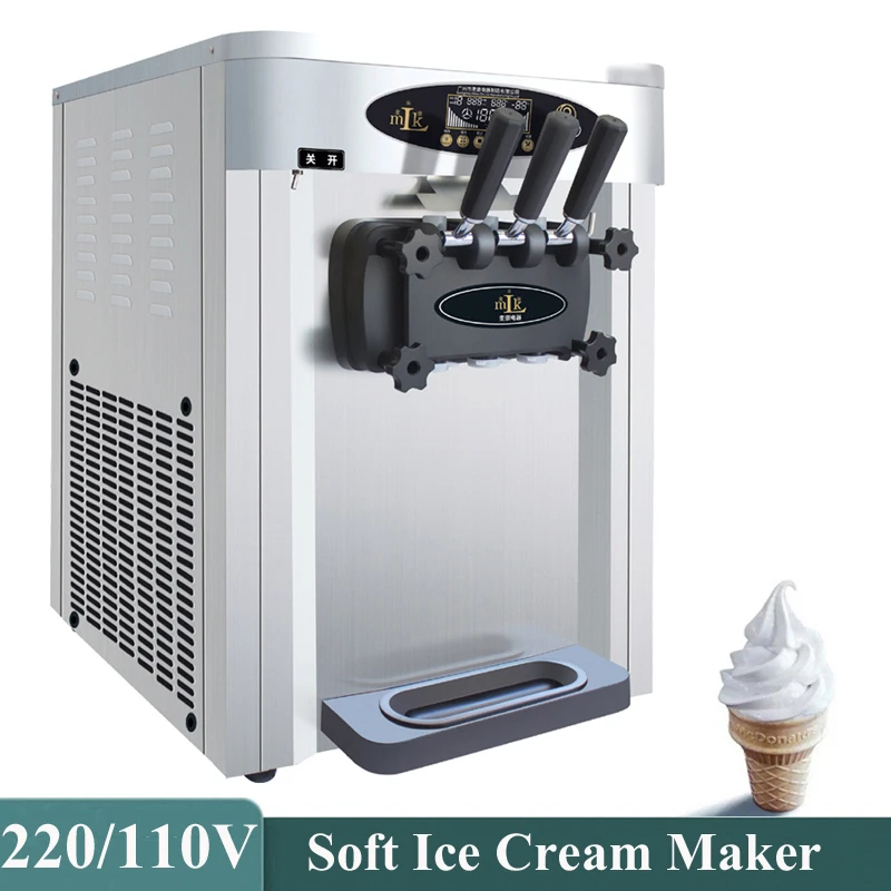 

Soft Ice Cream Machine Commercial English Operating System Three Head Desktop Sweet Cone Freezing Equipment Vending Machine