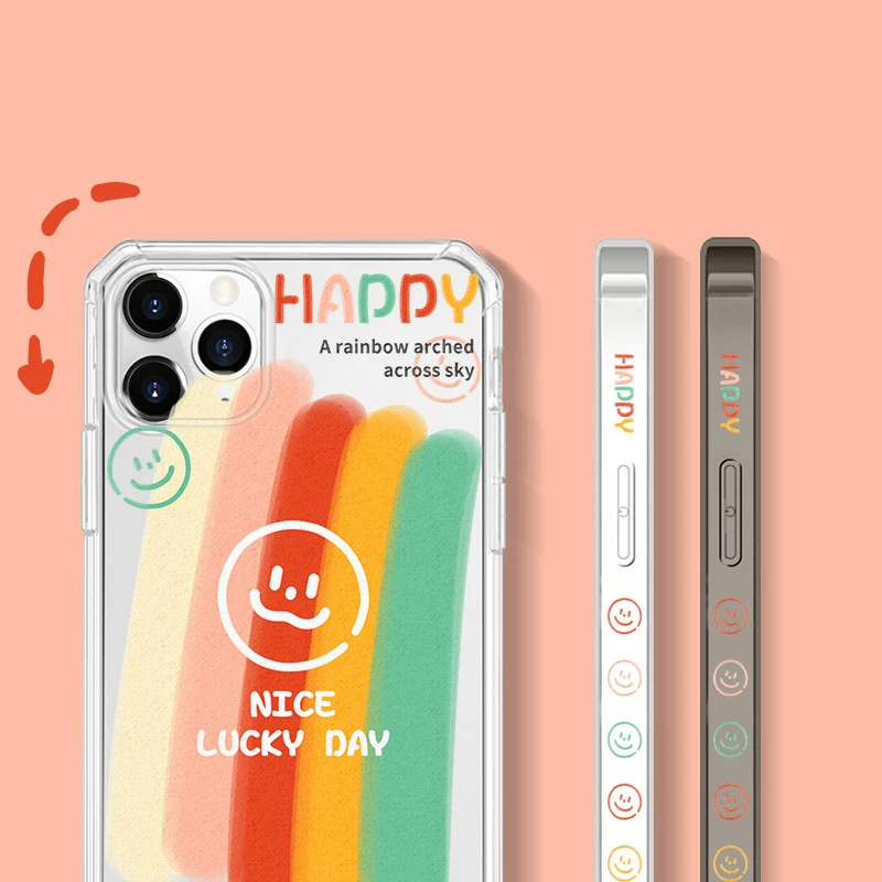 

Happy Smile Phone Case For Iphone Fashion Side Painted Cartoon TPU Transparent For iphone 13 12 11 X 7 8 Couple Gift Phone Case