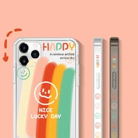 happy smile phone case for iphone fashion side painted cartoon tpu transparent for iphone 13 12 11 x 7 8 couple gift phone case