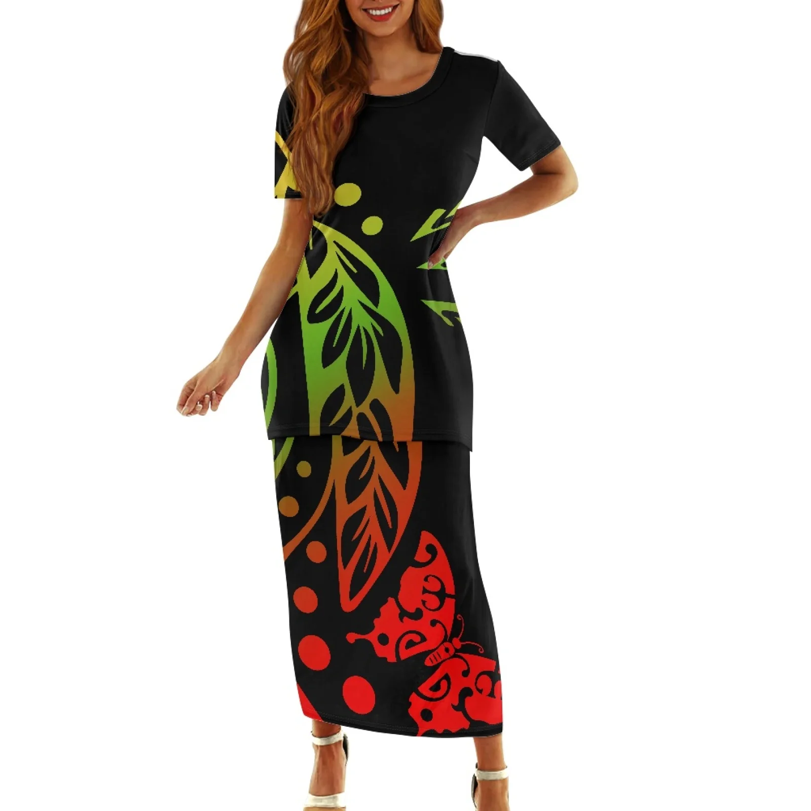 

Polynesian Tribal Samoan Totem Tattoo Samoa Prints Tight-Fitting Beach Dress Elegant Retro Short Sleeve Sexy Round-Neck Dresses