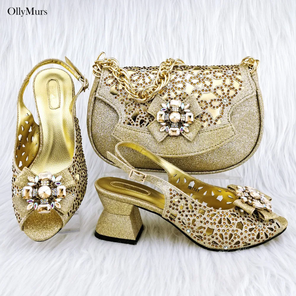 

Высококачественные сандалии с кристаллами в африканском стиле, новинка, модные женские туфли и сумки на квадратном каблуке для свадьбы