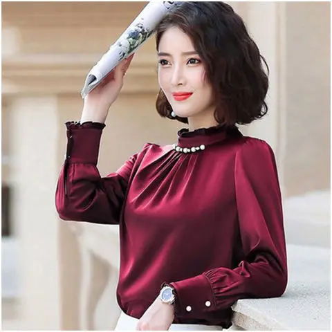 

Женская шифоновая блузка с длинным рукавом, Офисная Элегантная модная блузка в Корейском стиле, Привлекательный Топ с полувысоким воротником, Z265, 2023