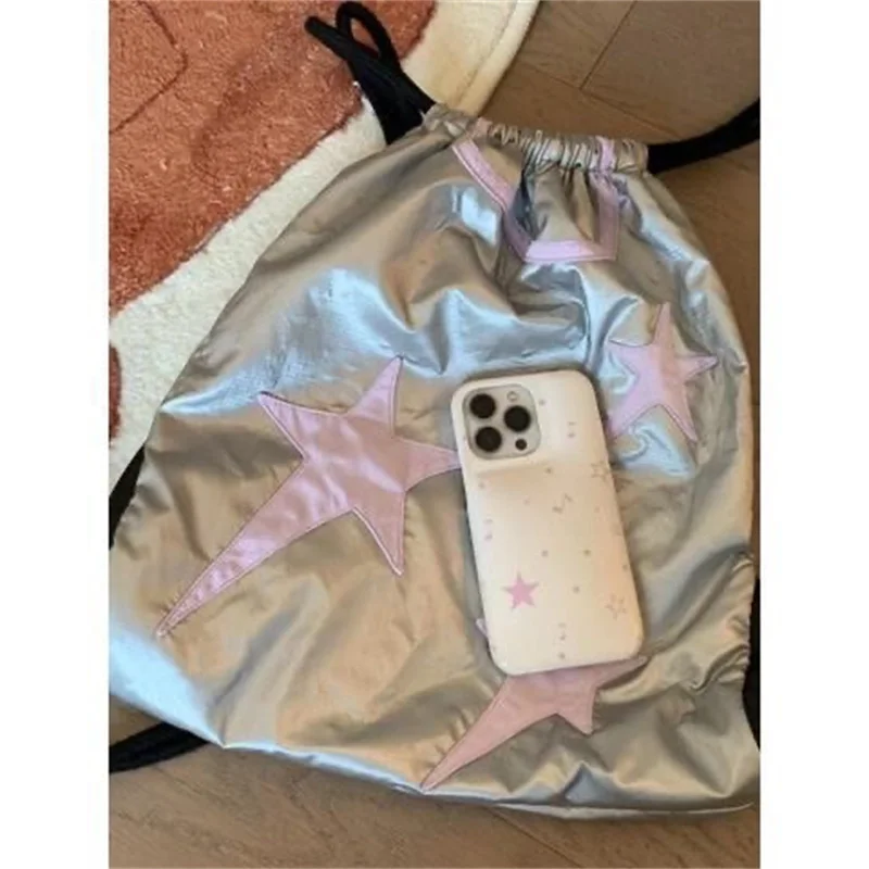 Y2K Korean Fashion Casual Book Bag Star Backpack Student Bags Schoolbag Kids Travel Girls Ladies Drawstring Backpacks for Women