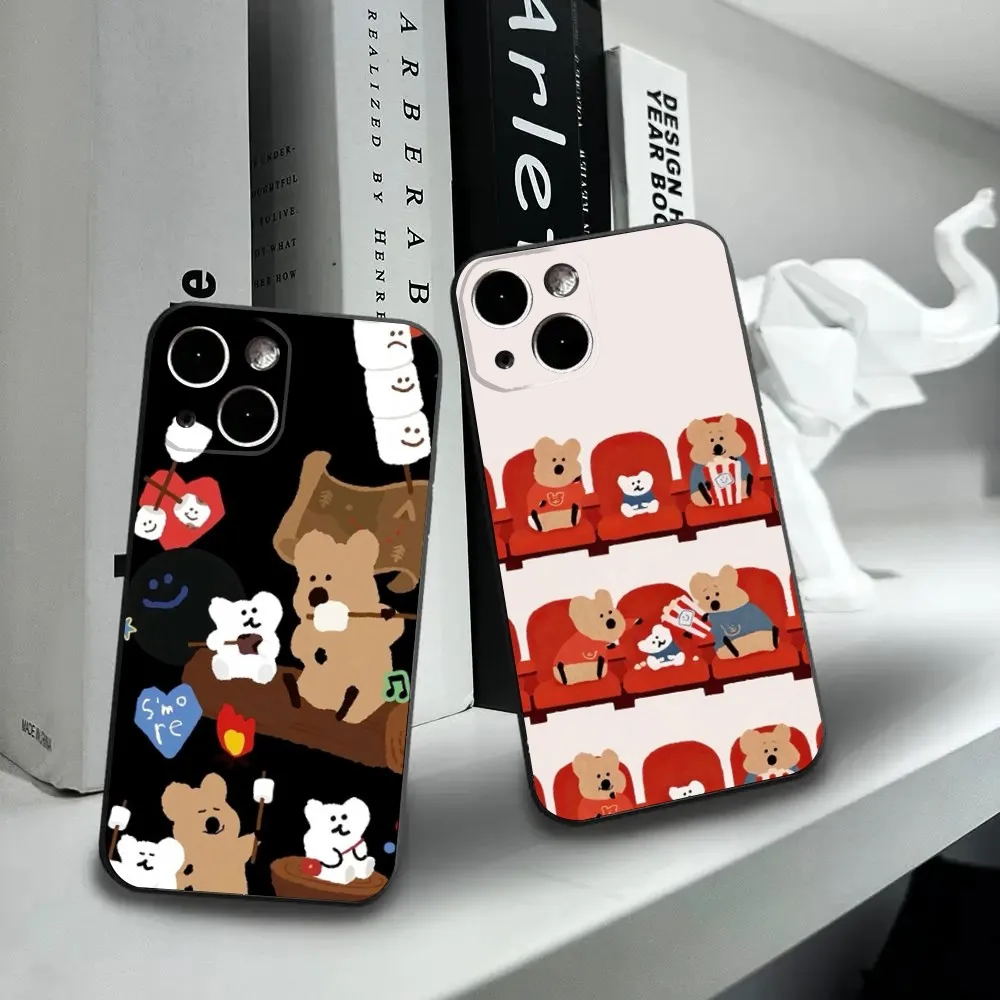 Korea Cute Koala Dinotaeng Phone Case For iPhone16 15 14 13 12 Mini 11 Pro XR X XS MAX 7 8 Plus Silicone Cover Soft Black