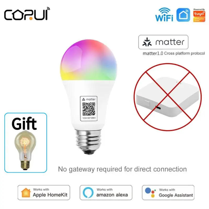 

CORUI WiFI Matter Homekit A19 Smart LED Light Smart Dimmable Bulb RGB CW Smart Life APP Support Siri Google Home Alexa Assistant
