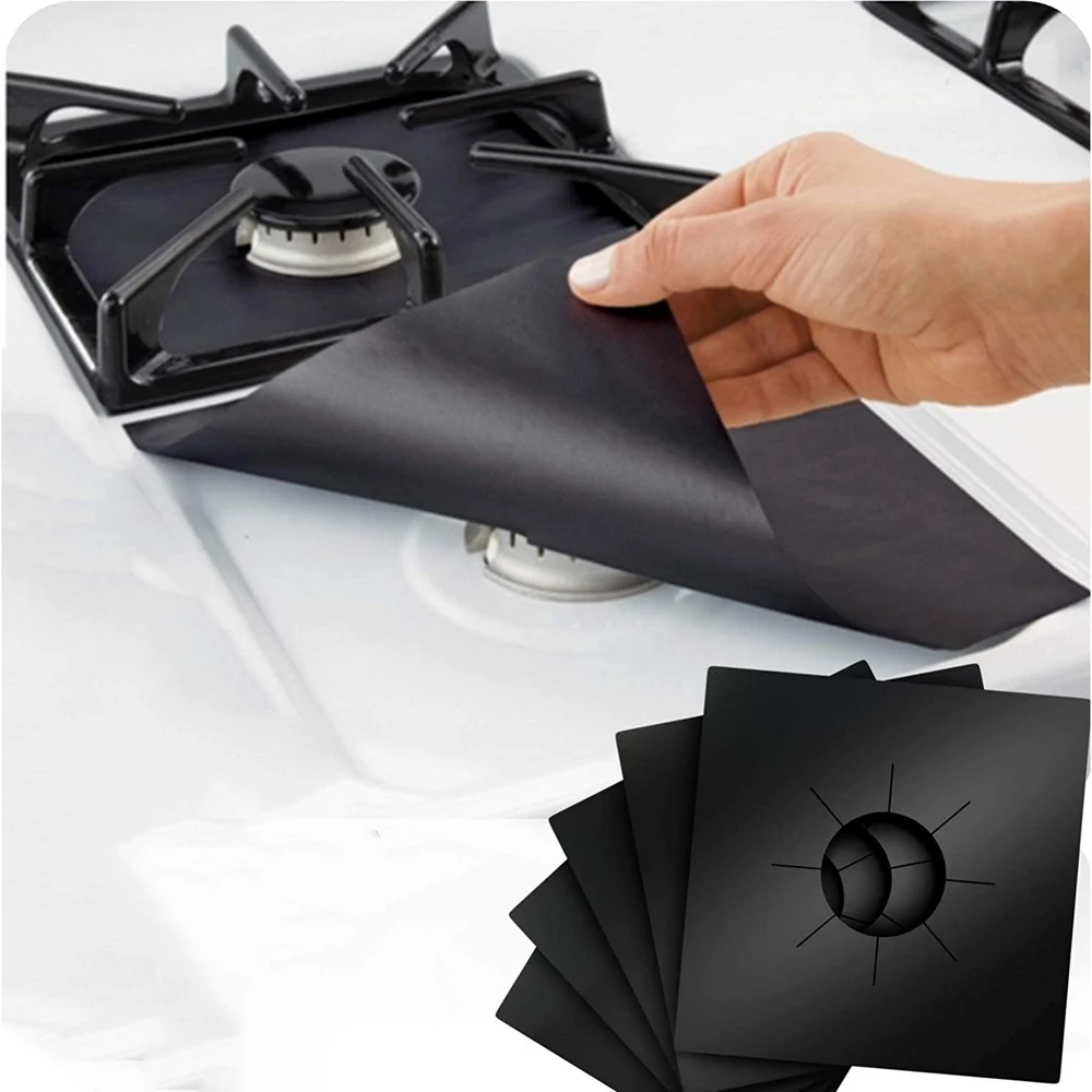 

1/4 Pcs Gas Range Stove Top Burner Protector Reusable Liner Clean Non-stick Cover