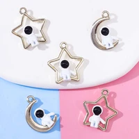 20pcs metal hollow moon star astronaut spaceman charm necklace bracelet diy womens jewelry earrings pendant accessorie material