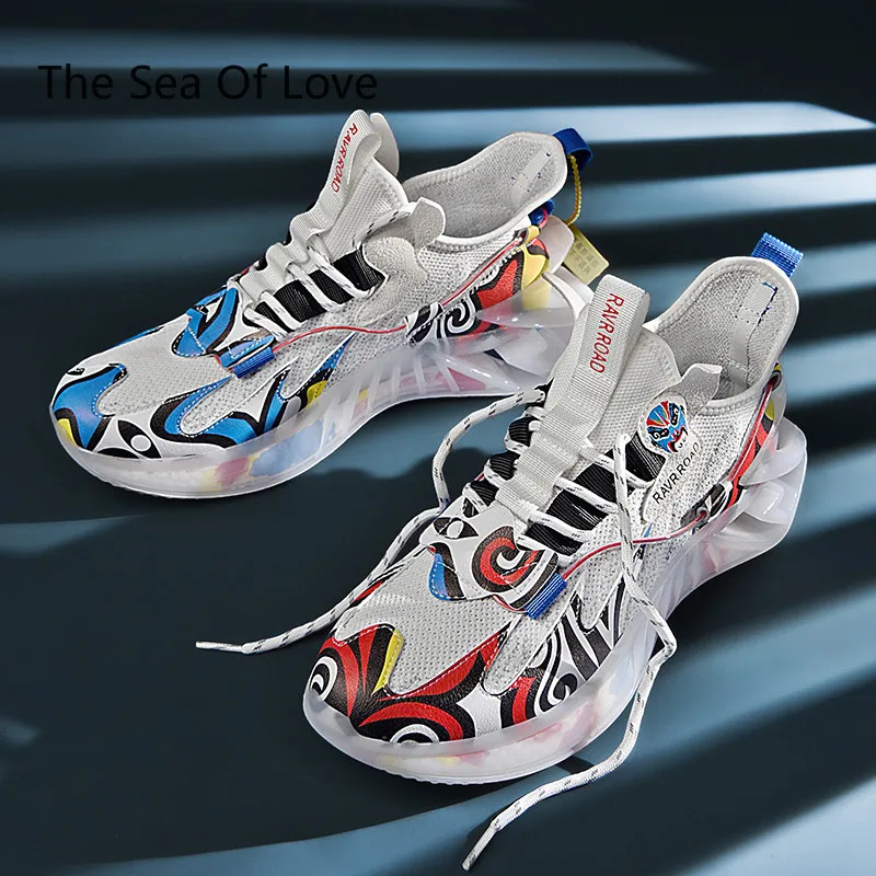 Кроссовки мужские беговые дышащие спортивные туфли с клинком граффити Уличная