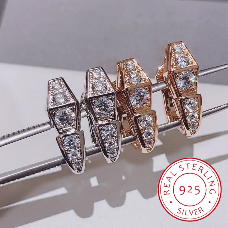 

925 sterling silver inlaid zircon snake-shaped earrings Women's simple temperament Fashion brand luxury jewelry party gift