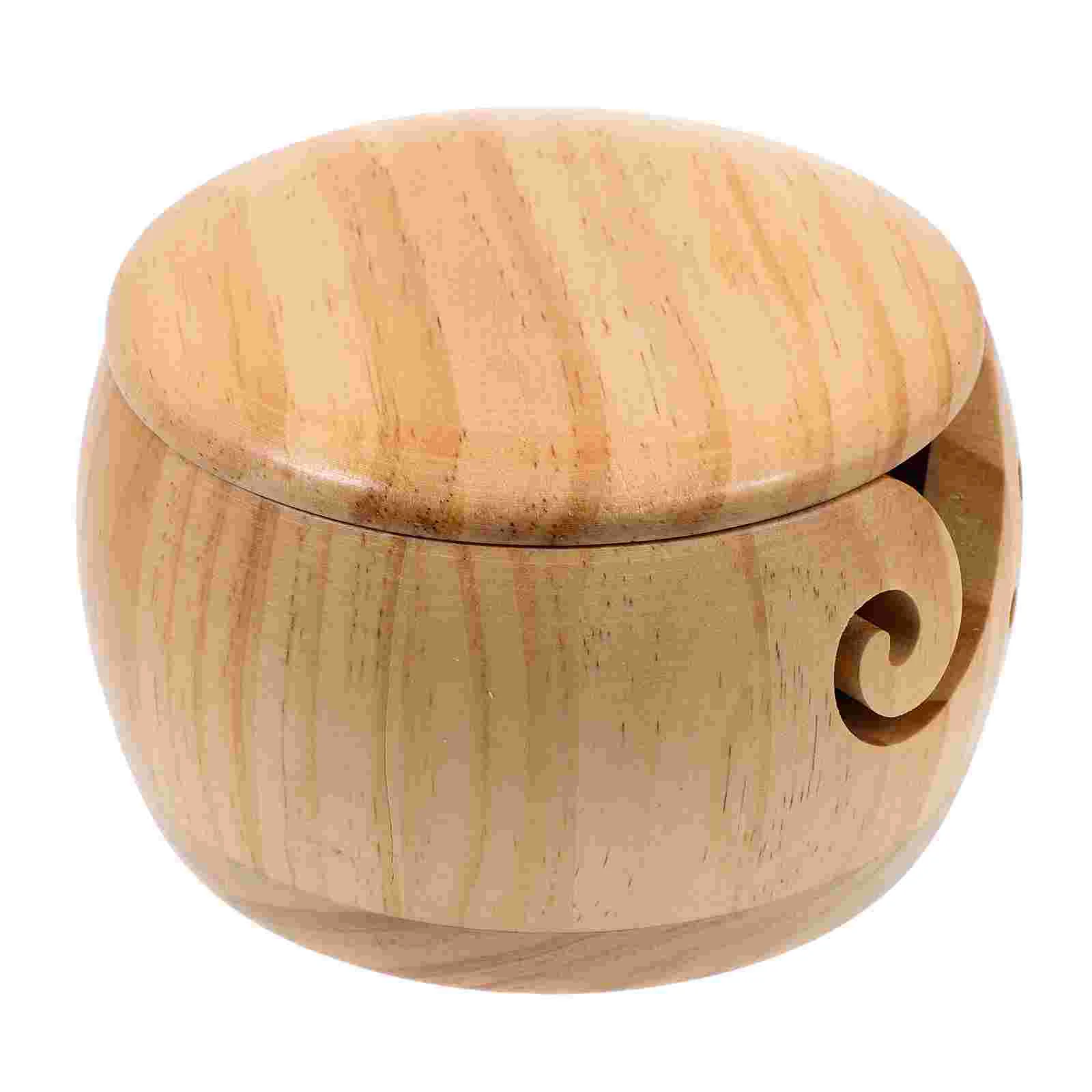 

Yarn Bowl Knitting Wool Crochet Holder Desktop Wooden Forholes Splicing Storage Basket