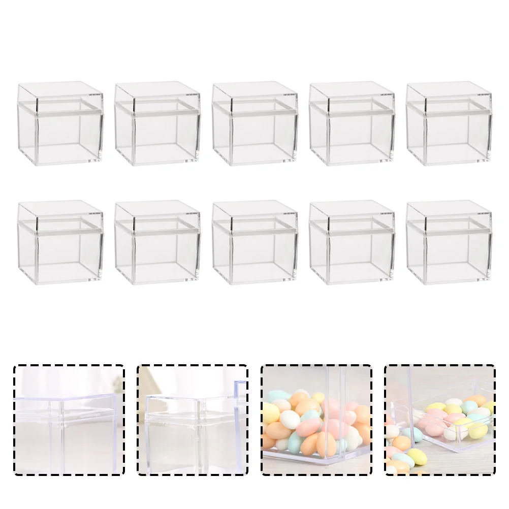 

Acrylic Box Clear Boxes Storage Candy Containers Plastic Cube Square Gift Party Bins Organizing Display Cubes Container Lid