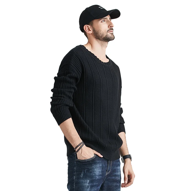 Autumn and winter Pop youth men's sweater round neck Pullover loose solid color long sleeve bottomed warm sweater
