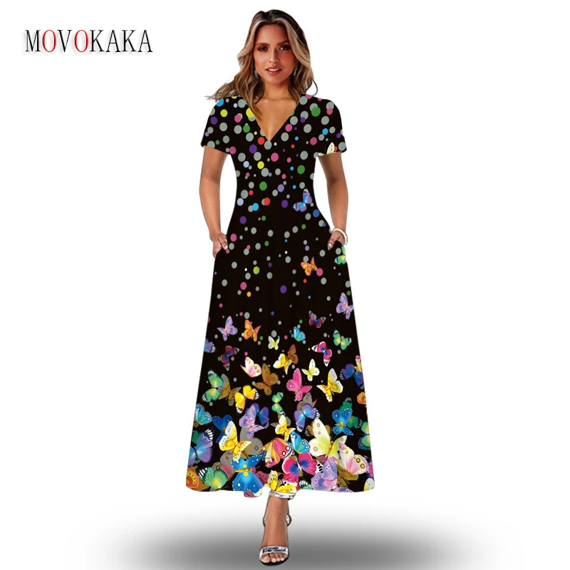 

MOVOKAKA весенне-летнее женское винтажное длинное платье элегантное вечернее повседневное пляжное праздничное приталенное платье в горошек с ...