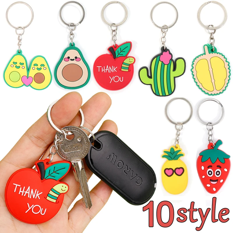 

1/10pcs Cartoon Fruit Keychain Avocado Pineapple Watermelon Key Pendant Children Backpack Bag Key Cute Chain Doll Accessories