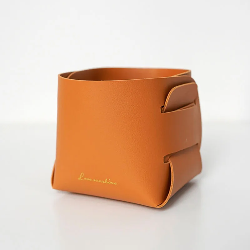 

PU Leather Storage Box Folding Desktop Sundry Organizer Living Room Office Stationery Storage Bag Cosmetic Storage Basket