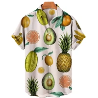 men 3d hawaiian shirt beach fruit print top casual fashion short sleeve vantage oversized summer new men v neck single breasted