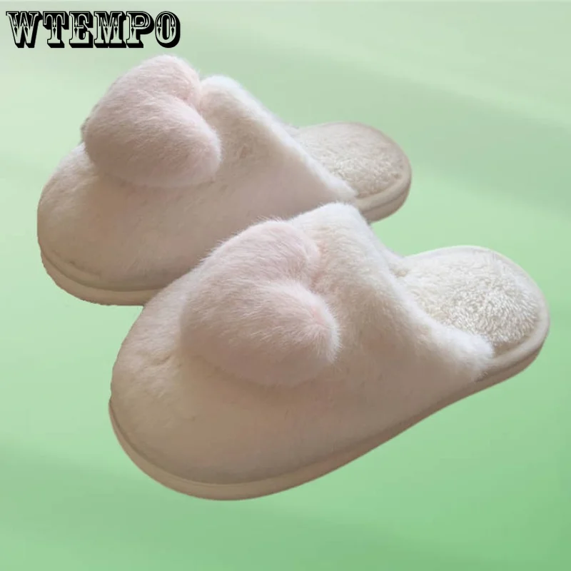 WTEMPO Lovely Girl Heart Plush Cotton Slippers Women's Winter Indoor Household Antiskid Thick Soft Soled Home Slipper Wholesale