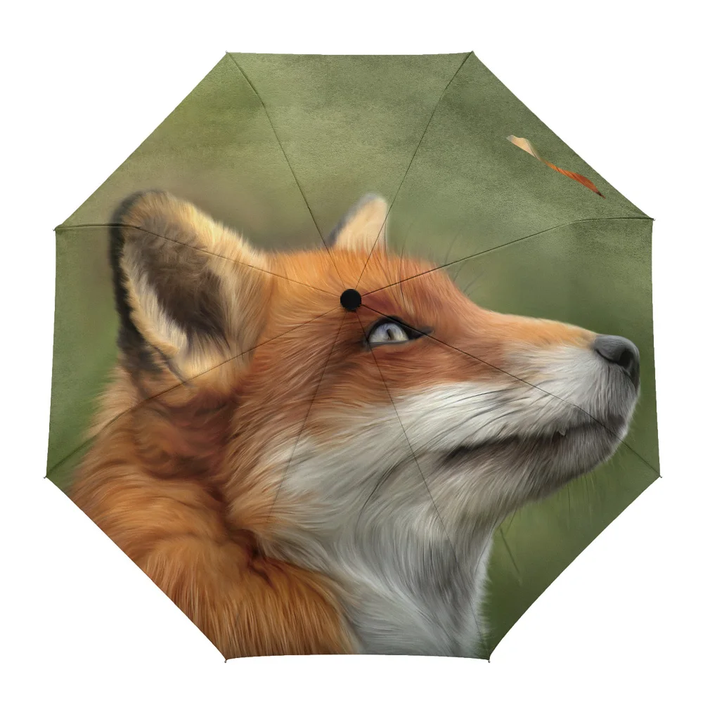 

Зонт летний складной для улицы, полностью автоматический зонт восемь нитей с принтом диких животных, лисы