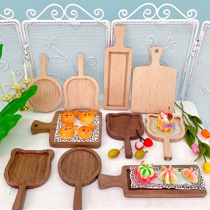 

1:12 Miniature Wooden Dollhouse Bread Cake Tray Cookie Dessert Plate Mini Chopping Board For Breakfast Doll Kitchen Toys