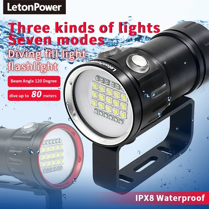 

Professional Underwater 27 LED Photography Light Highlight Lamp 20000Lumens Diving Flashlight 100M Waterproof Video Camera torch