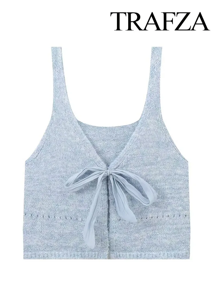 Женский трикотажный жилет с бантом и лентами без рукавов