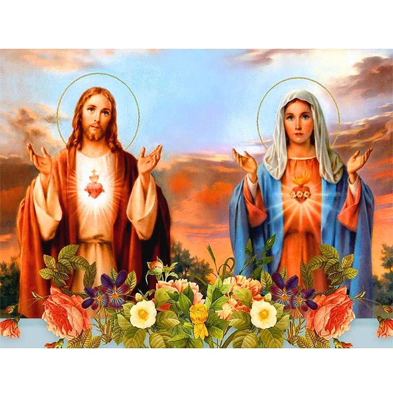 

Jesus and Virgin Mary DIY 5D Diamond Painting Full Round Resin Mosaic Diamond Embroidery Picture Rhinestone Home Decor Gift