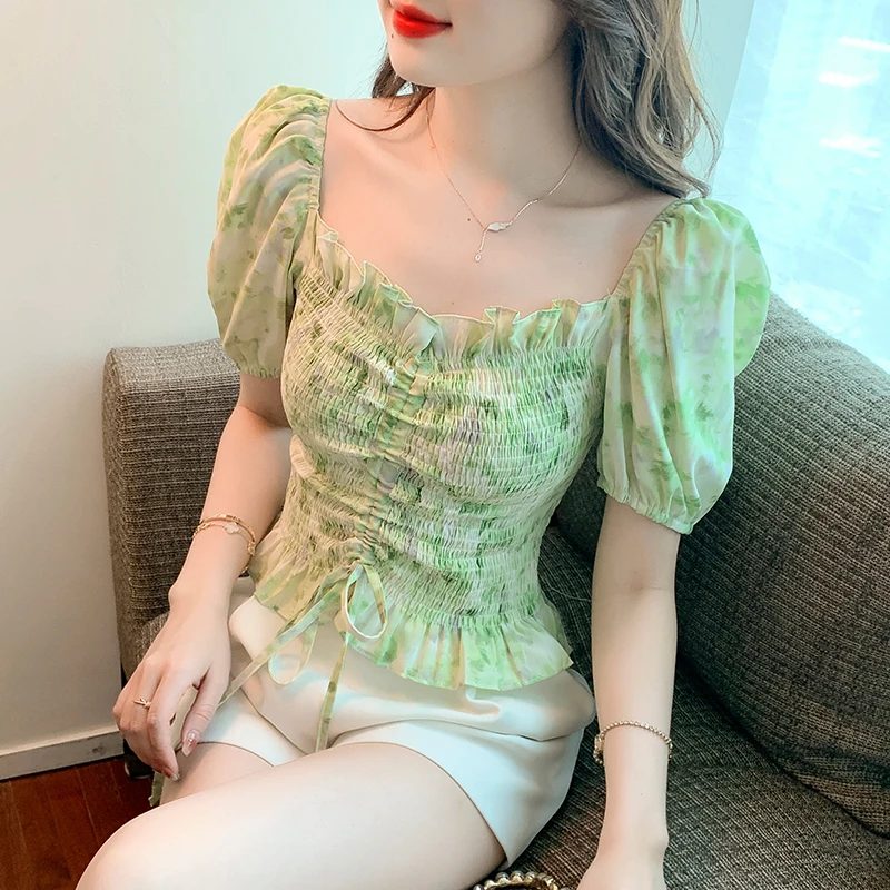 

COIGARSAM Blouse Women Summer 2022 New Print Short Sleeve Blusas Womens Tops And Blouses Dropshipping