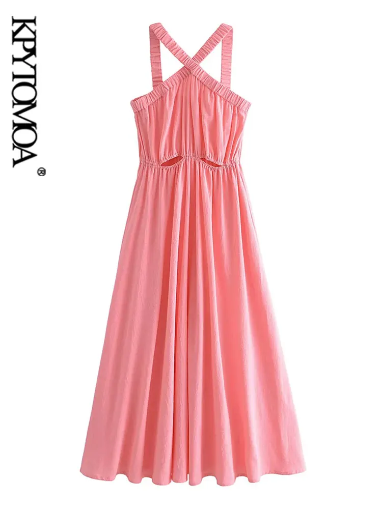 

Женское винтажное платье-миди с открытой спиной и эластичными бретельками