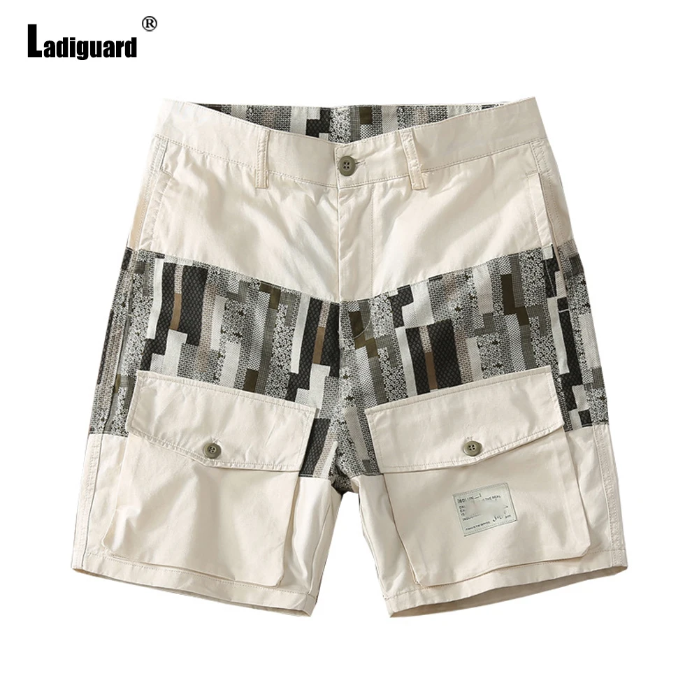 Ladiguard Men Patchwork Demin Shorts Fashion Zipper Pocket Shorts Jeans Casual Street Plaid Bottom Mens Classic Demin Half Pants