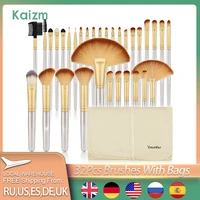 kaizm makeup brushes set 32pcs professional high quality synthetic hair foundation blusher powder makeup brush tool kit with bag