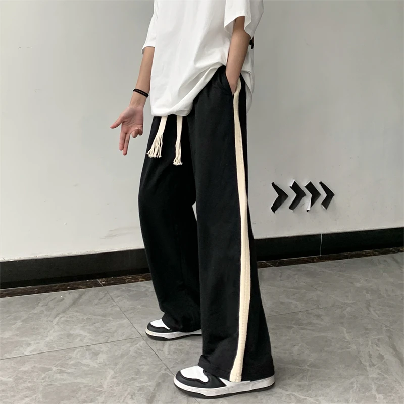 Harajuke Loose Drawstring Pants Women Fashion Streetwear High Waist Side Stripe Baggy Sweatpants Spring Summer New