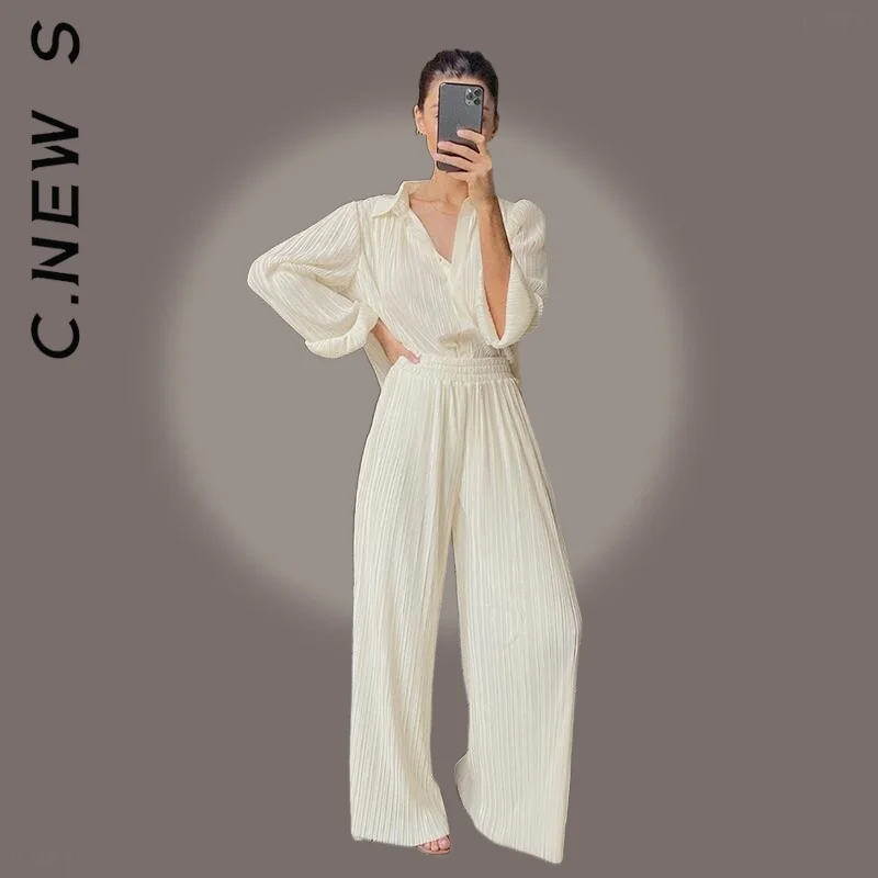 

Женские брюки с широкими штанинами C.New S, модные, модные, облегающие, элегантные эластичные штаны для женщин