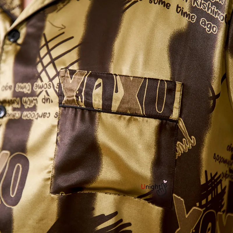 Summer Men's Pajamas Sets Silk Short sleeved Sleepwear Ice Silk Plus Size 7XL Pajama set Home Clothing Pyjamas Suit Home Wear