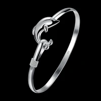 factory direct hot 925 stamp silver color fine cute dolphin bangle for women adjustable girl student jewelry fashion party gifts