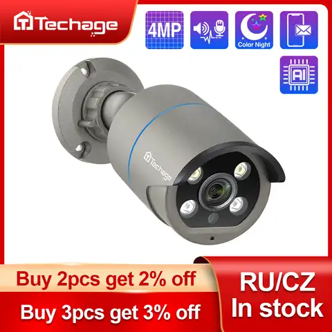 IP-камера Techage H.265 4 МП, водонепроницаемая уличная камера видеонаблюдения с двухсторонним аудио, POE IP66, для системы POE, видеорегистратор