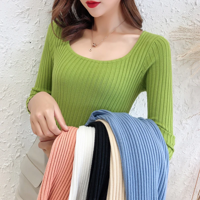 YuooMuoo Женский Облегающий Вязаный Топ Эластичный Пуловер С Длинными Рукавами