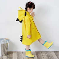 kids cute raincoat boys girls yellow cartoon dinosaur waterproof rainwear polyester windproof hooded rainsuit poncho rain coat