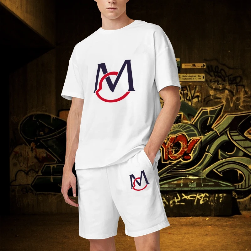 Summer New Men T-shirt Sets Brand Cotton Letters Print Shorts Tracksuit 2 Piece Fashion Suits Hip Hop Sweat Suit Free Shipping