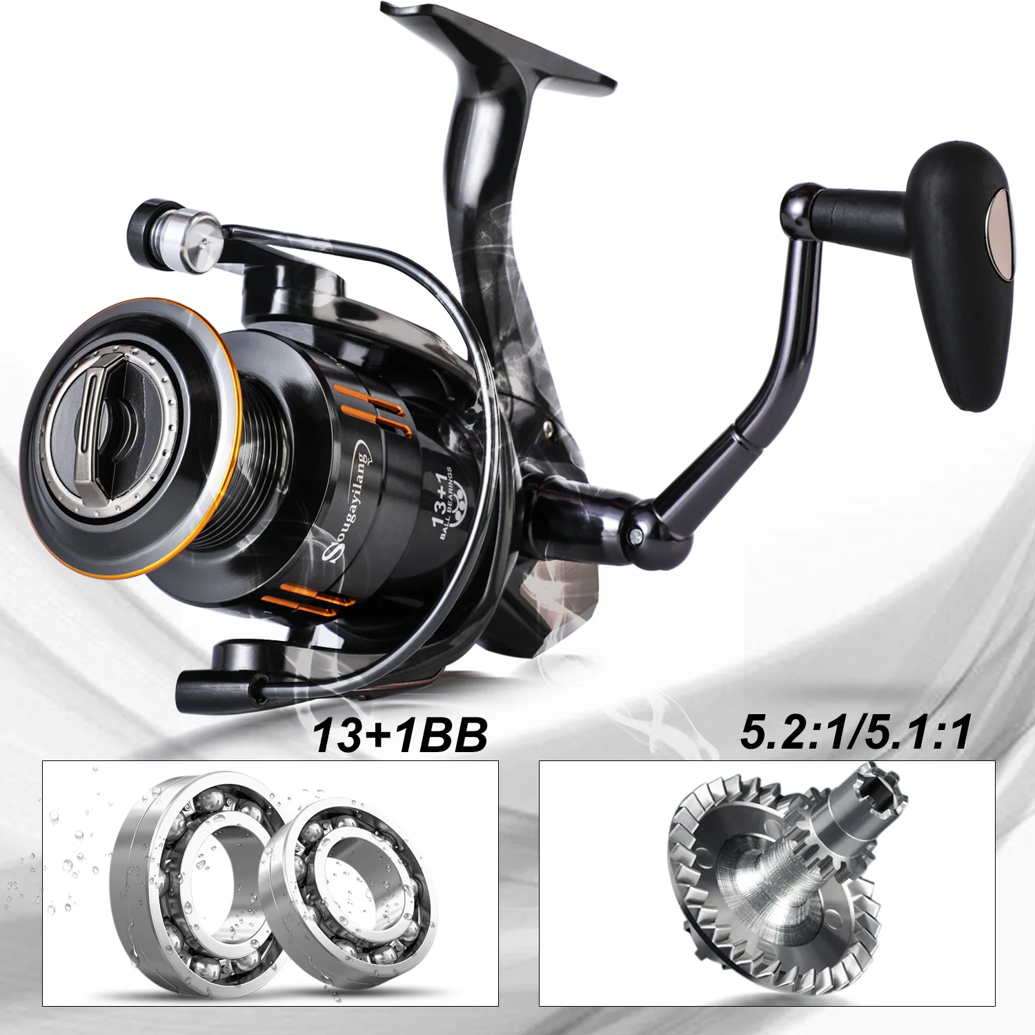 Sougayilang Fishing Wheel 13+1BB 2000-5000 Series Spinning Reel Max Drag 8KG Freshwater Carp for Bass Tackle | Спорт и развлечения