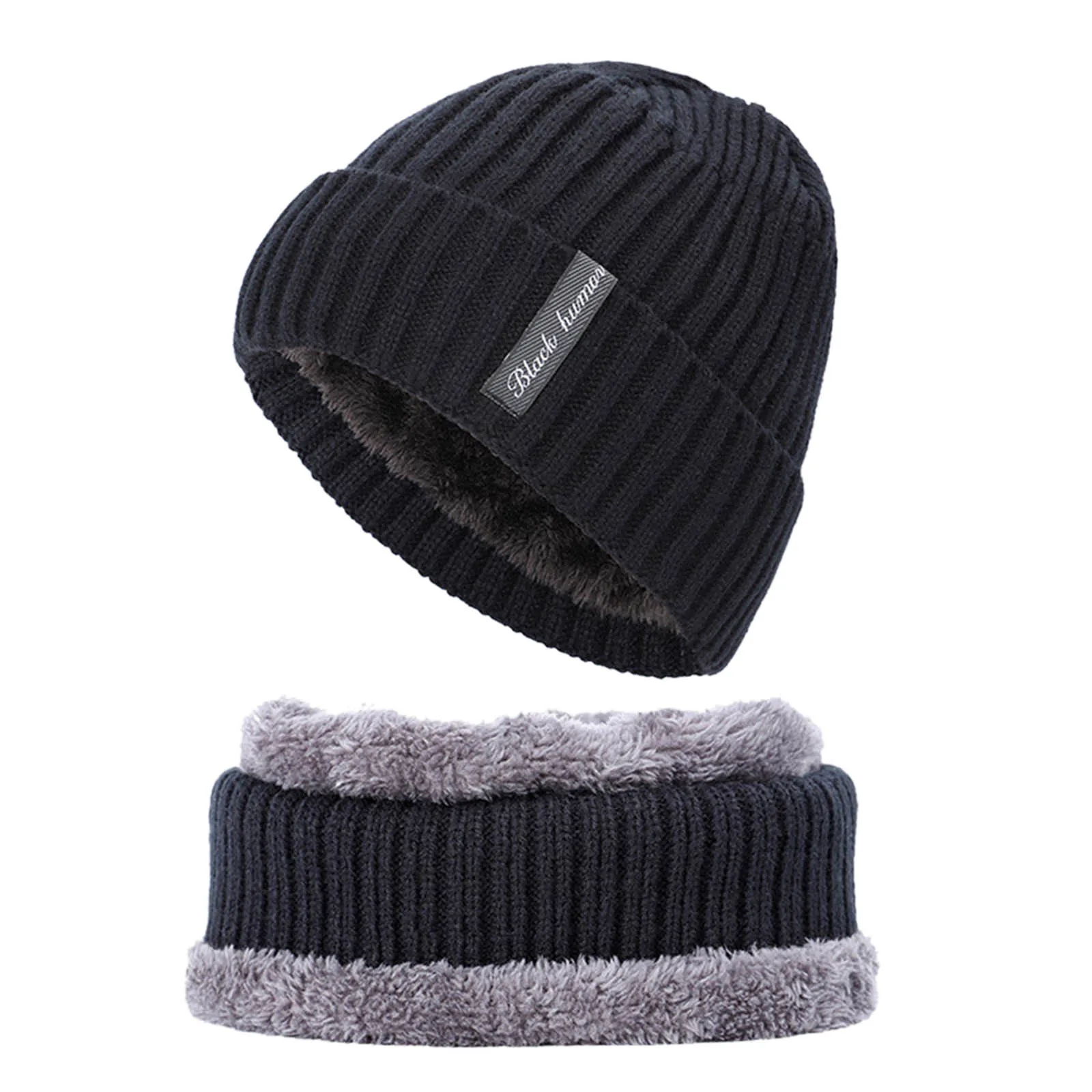 

Men And Windproof And Women Knit Thicken Scarf Warm Winter Cap Two-Piece Hat Bomber Hats Hat with earflaps