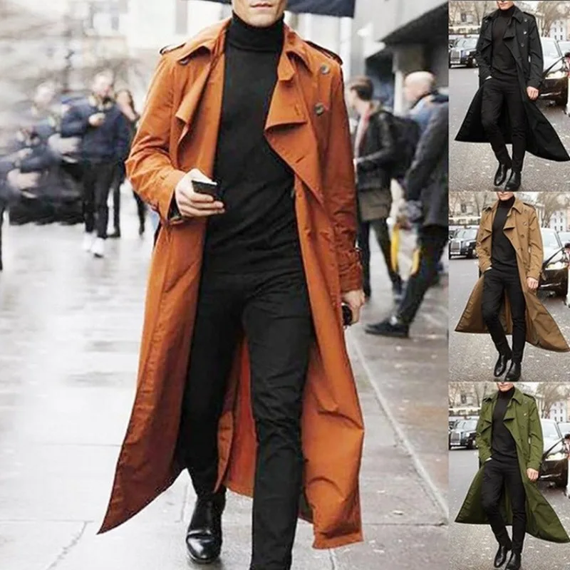 

ZOGAA Trench Men Long Slim Coat Double-breasted Lapel Windbreaker Male Fashion Autumn Winter Streetwear Plus Size New